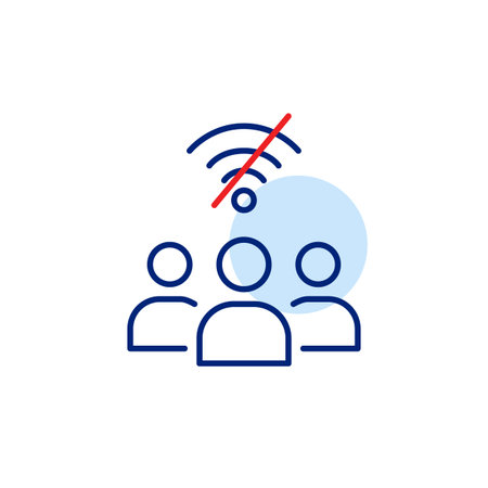 Group of people and no wi-fi symbol. Digital detox retreat. Offline gatherings. Pixel perfect, editable stroke vector iconのイラスト素材