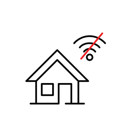 House and no wi-fi symbol. Internet service unavailable, smart home unplugged. Pixel perfect, editable stroke vector iconのイラスト素材