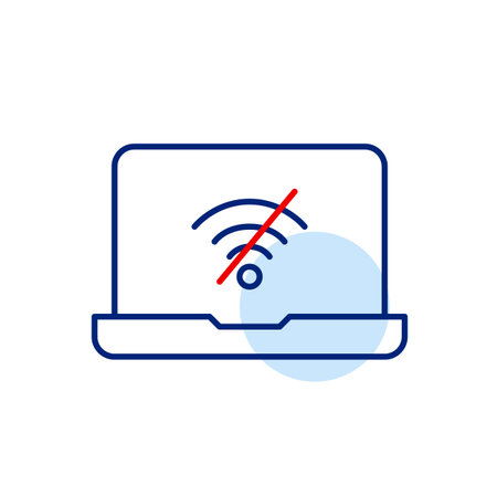 Laptop and no wi-fi symbol. Airplane mode, no internet connection. Pixel perfect, editable stroke vector iconのイラスト素材