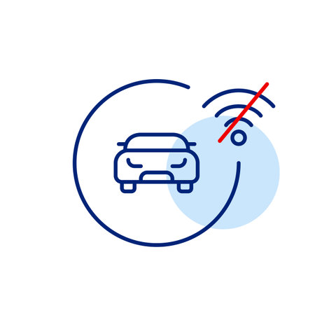 Car and no wi-fi symbol. Smart system disconnected. Offline navigation mode. Pixel perfect, editable stroke vector iconのイラスト素材