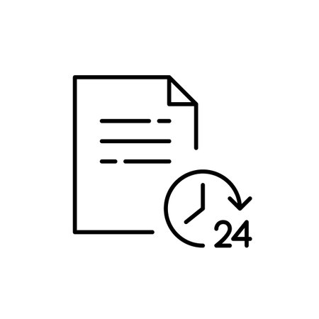 File and clock symbol. 24 hours data access and storage. Pixel perfect, editable stroke vector iconのイラスト素材