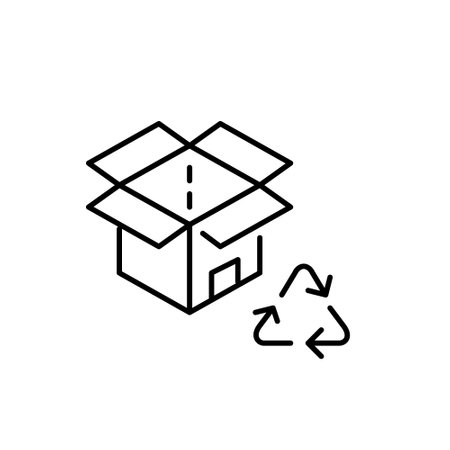 Open delivery box and recycling arrows. Sustainable package and delivery services. Pixel perfect, editable stroke vector iconのイラスト素材