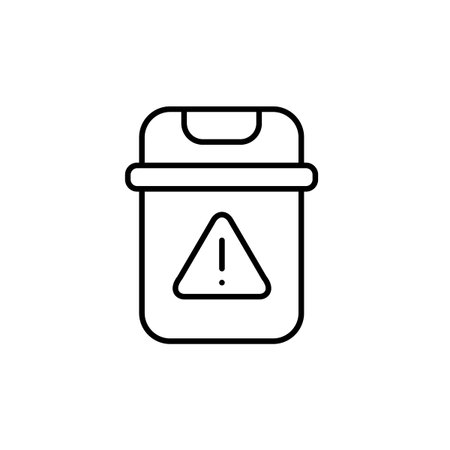 Garbage bin and exclamation mark in triangle. Hazardous waste, toxic trash warning. Proper disposal and management notice. Pixel perfect, editable stroke vector iconのイラスト素材