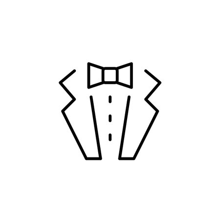 Tuxedo suit with bow tie. Celebration, wedding and high society events. Pixel perfect, editable stroke vector iconのイラスト素材