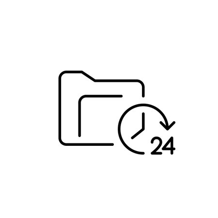 File folder and 24 hours symbol.Constant data access and backup update. Pixel perfect, editable stroke vector iconのイラスト素材
