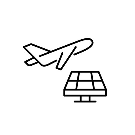 Airplane and solar panel. Alternative energy sources for vehicles. Pixel perfect, editable stroke vector iconのイラスト素材