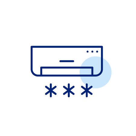 AC unit and snowflakes. Frost prevention and cooling efficiency in refrigeration and HVAC systems. Pixel perfect, editable stroke vector iconのイラスト素材