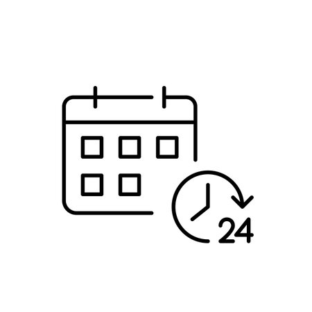 24 hours clock and calendar. Continuous time management and task tracking. Pixel perfect, editable stroke vector iconのイラスト素材