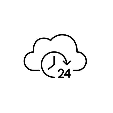 Cloud and 24 hours clock. Endless data access, always available file and support. Pixel perfect, editable stroke vector iconのイラスト素材
