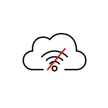 Cloud and no wi-fi symbol. No online connectivity, data backup. Offline file storage. Pixel perfect, editable stroke vector iconのイラスト素材