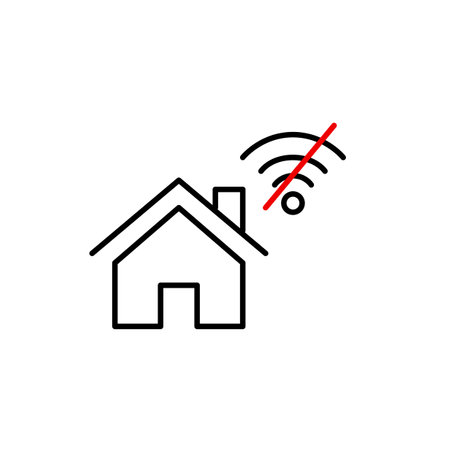 No wi-fi at house. Internet connection lost. Smart home disconnected. Pixel perfect, editable stroke vector iconのイラスト素材