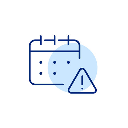 Calendar and exclamation mark in triangle. Urgent deadline warning or critical appointment. Pixel perfect, editable stroke vector iconのイラスト素材