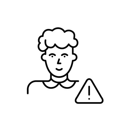Elder woman and exclamation mark in triangle. Age-related safety notification. Potential risks or dangers for older adults. Pixel perfect, editable stroke vector iconのイラスト素材