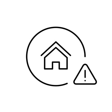 House and exclamation mark in triangle. Danger warning, smart home access security issues. Pixel perfect, editable stroke vector iconのイラスト素材