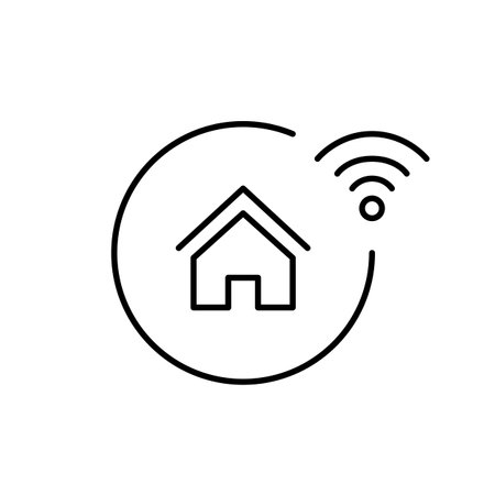 House and wi-fi symbol. Smart home, online connectivity. Pixel perfect, editable stroke vector iconのイラスト素材