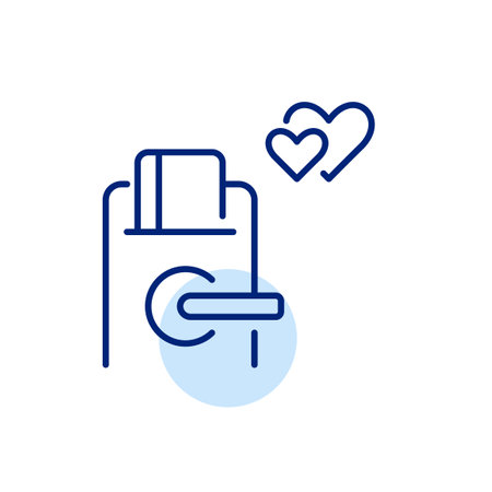 Hotel door lock and hearts. Do not disturb, honeymoon suite. Romantic getaway, holiday travel. Pixel perfect, editable stroke vector iconのイラスト素材