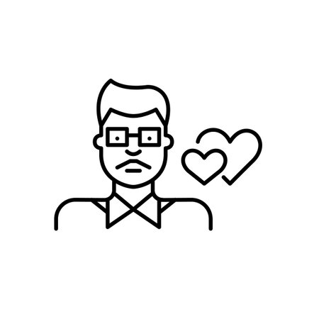Indian man wearing glasses and hearts intertwined. Wedding and romance. Pixel perfect, editable stroke vector iconのイラスト素材