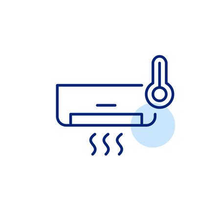 Air conditioner and thermometer. Sustainable cooling, smart thermostat integration. Pixel perfect, editable stroke vector iconのイラスト素材
