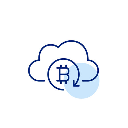 Seamless synchronization of Bitcoin data in the cloud. Crypto currency virtual drive. Pixel perfect, editable stroke vector iconのイラスト素材