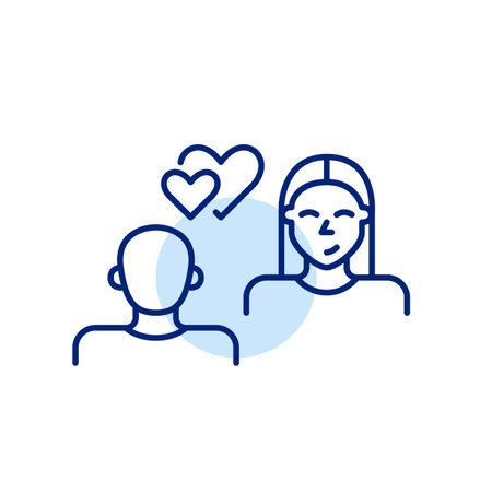 Man and woman on a romantic date. Love relationships. Pixel perfect, editable stroke vector iconのイラスト素材