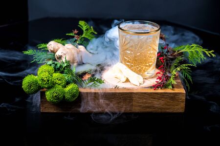 Cocktail on a dark background with decorの写真素材