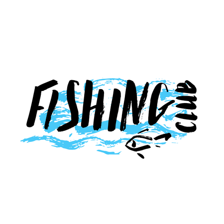 Lettering fishing club, hand drawn with brush pen, inc. Vector. Logo. Could be used for fishing club, restaurant, sport fishing club.のイラスト素材
