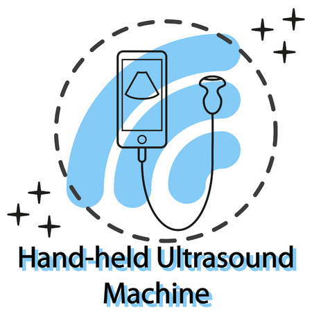 Portable handheld ultrasound machine with convex transducer. Medical diagnostic device with ultrasound probe.のイラスト素材