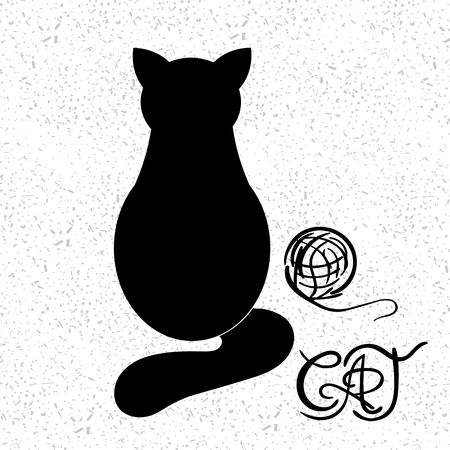 Cat silhouette and ball of threads vector.のイラスト素材