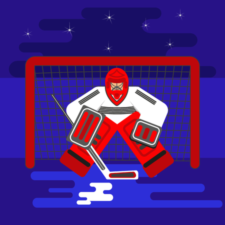 Hockey goalkeeper in flat stile protecting the gate.のイラスト素材