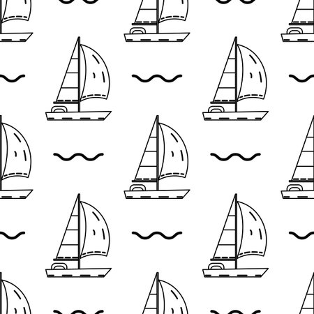 Sailing ship seamless pattern on black illustrationのイラスト素材