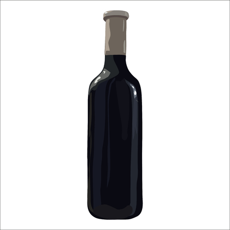 Bottle of red wine isolated. Vector. Watercolor imitation. Hand drawn. Isolated bottle of wine on white background.のイラスト素材