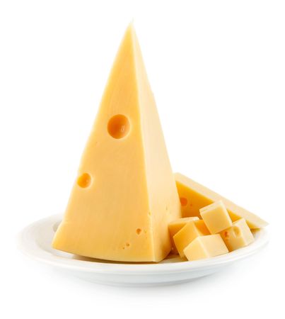 half yellow cheese isolated on white backgroundの写真素材