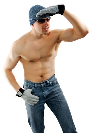 young sportsman looking ahead isolated on backgroundの写真素材