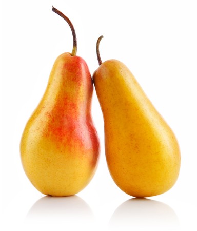 fresh pear fruits isolated on white backgroundの写真素材