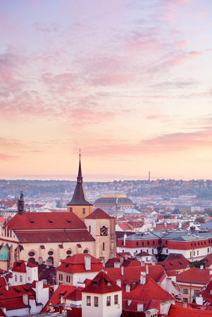 Top view to red roofs skyline of Prague city Czech republicの写真素材