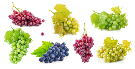 Set grape with green leaves healthy eating, isolated on white background.の写真素材