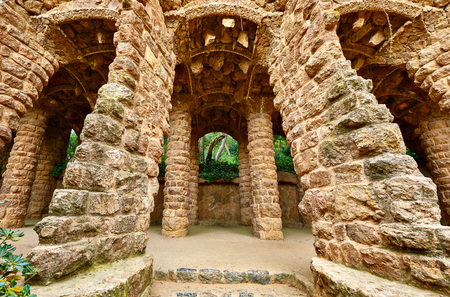 Barcelona, Spain. Park Guell. Antonio Gaudi Art Architecture.の写真素材