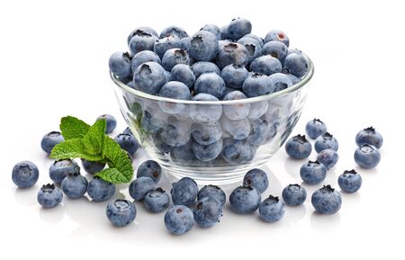 Berry blueberry with leaf mint close-up. Fruity still life for organic healthy foodの写真素材