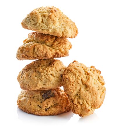 Stack homemade cookies Isolated on whiteの写真素材