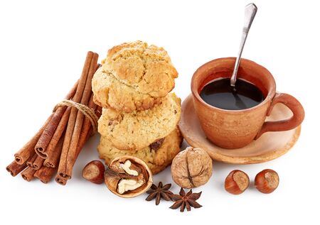 Homemade cookie with coffee and spice Isolated on whiteの写真素材