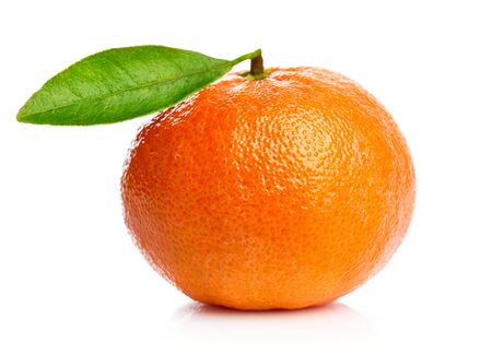 Ripe tangerines with green leaf Isolated on whiteの写真素材