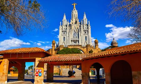 Barcelona, Spain. Tibidabo Cathedral. Temple of the Sacred Heart of Jesus at Mount Tibidabo.の写真素材