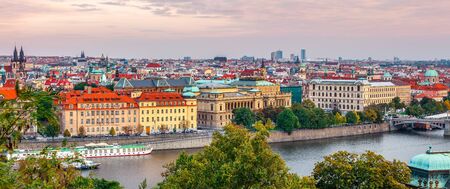 Sunset landscape view to Vltava river in Prague Czech republic.の写真素材