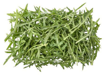 Leaves lettuce arugula. Top view. Vegetable still life. Healthy eating, isolated on white background.の写真素材