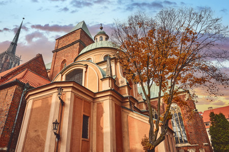 Wroclaw, Poland. Cathedral John the Baptist. Autumn in old town Europe.の写真素材