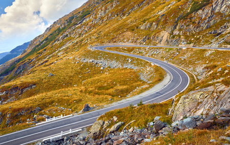 Romania. Panoramic mountain road Transfagarasan highway the most beautiful in Europe (Transfagarash) Ridge Fagaras. Scenic view at canyon Carpathian mountains Transylvaniaの写真素材