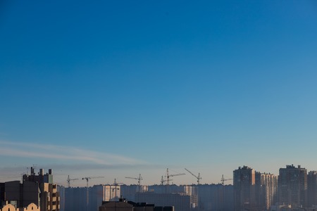 City Scenery.Panoramic skyline and buildings.urban landscape.residential districts with many blocks of flats, clear sky.modern cityscape. Copy spaceの写真素材