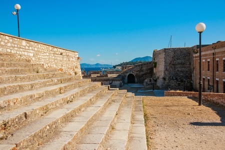 fortress on the island of Corfu, Historic center of Kerkyra town on the island of Corfu in Greece, stone stairs Inside old fortress, Kerkyraの写真素材