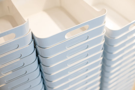 Colourful Plastic container box Stack Storage Logistic business.plastic containers stack in a...