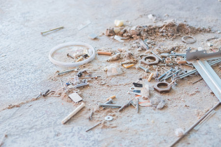Texture and background, wallpaper of various construction debris, a pile of concrete stones, dust,...